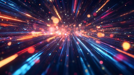 abstract futuristic background with colorful light rays and glowing speed lines