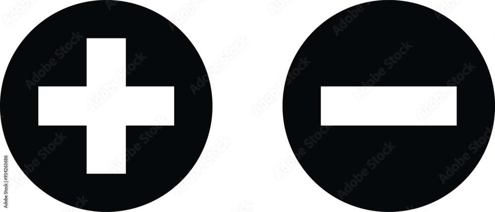 Poster plus and minus icons in flat design isolated on white background . positive and negative icons . vec