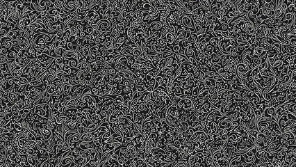 Fototapeta premium Zweifarbiger Hintergrund, weisse farbige verschnörkelte handgezeichnete Linien bildet ein Hintergrundmuster auf einem dunklen schwarzen Hintergrund mit weiss gezeichneter abstrakter Schrift