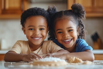 Happy african american siblings baking in kitchen, Generative AI