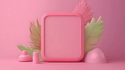 Pink Minimalist Product Display With Palm Leaves