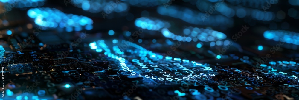 Poster photo of digital footprints formed by binary code, highlighting the importance of cybersecurity