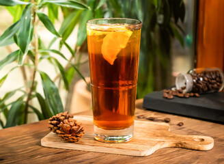 ice English milk tea served in glass isolated on table side view of taiwan drink