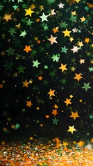 Green Stars on Black Background, Abstract Image, Texture, Pattern, Wallpaper, Cover and Screen of Smartphone, Cell Phone, Computer, Laptop, 9:16 and 16:9 Format
