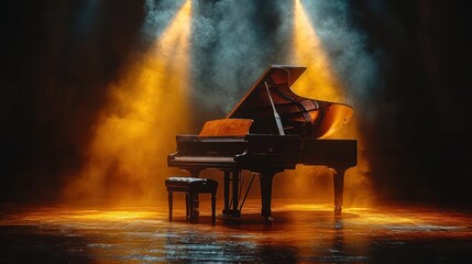 Grand Piano on a Stage with Dramatic Lighting