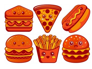 fast food set, colorful fast food sticker set featuring popular snacks