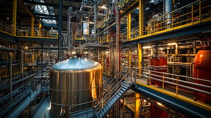 Obraz premium Modern Chemical Factory Infrastructure with Copy Space in Background