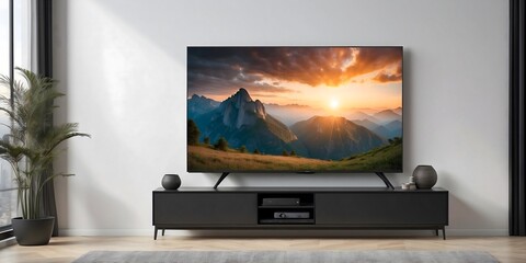Fototapeta premium Liquid Crystal TV at home. Watching TV programs. The design of the apartment.