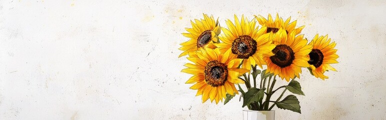 Obraz premium Sunflowers arranged in a vase Floral greeting card featuring hand drawn flowers Freehand artwork created using watercolor and crayon