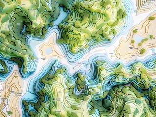 Obraz premium Detailed Topographical Map with Intricate Property Delineations and Land Usage Patterns