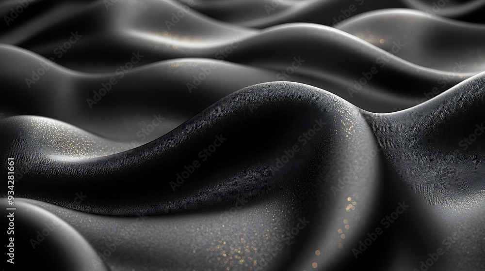Poster abstract background of black fabric with subtle gold sparkles, creating a smooth, flowing texture.