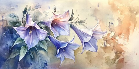 Watercolor depiction of bell flowers Artistic artwork