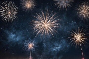 Obraz premium Fireworks in the night sky. Beautiful fireworks display.