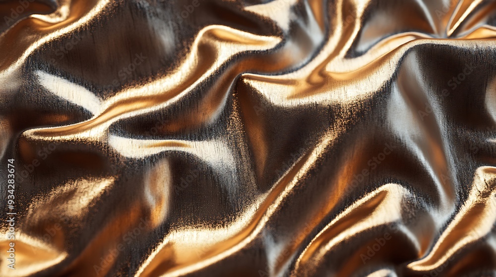 Poster abstract background of golden fabric with flowing and wavy texture.