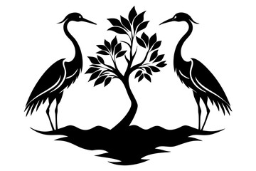 Heron Fantasy Moonscape - Surreal Vector Illustration