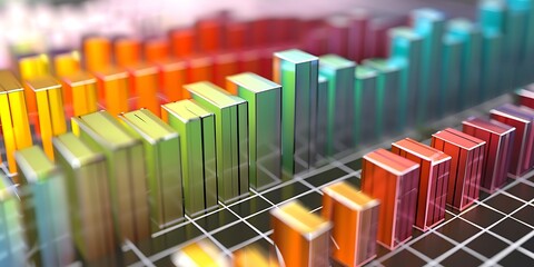 Fototapeta premium Comparative bar graph of stock market sectors, highlighting growth in bright colors and declines in muted tones, with sector names clearly visible.