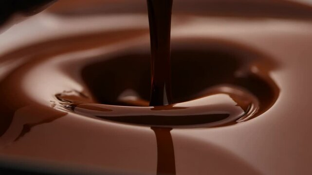 chocolate into the center hole of an empty cup, with dark brown liquid