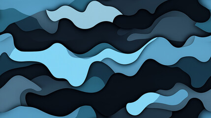 Fototapeta premium Abstract seamless pattern with flowing organic shapes in shades of blue and dark grey, creating a modern, fluid design with depth and movement.