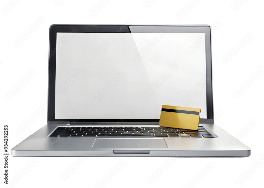 Wall mural a close-up of a laptop with a credit card resting on the keyboard, symbolizing online shopping and d