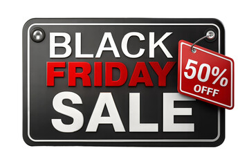 Fototapeta premium Exciting Black Friday sale announcement showcasing 50% off on various products, inviting shoppers to take advantage of limited-time deals isolated on transparent background