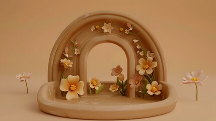 3D Rendered Flower Arch with Beige Background