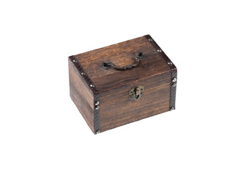 vintage brown closed wooden box on white background
