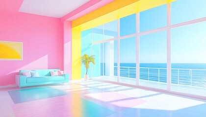 Colourful living room Coastal Retro Interior Design style