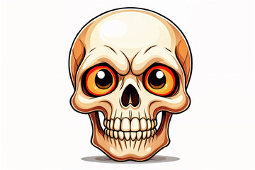 Fototapeta premium Stylized skull with glowing eyes, set against a plain background.
