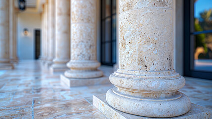 Close-up of stone columns in a classical architectural setting.