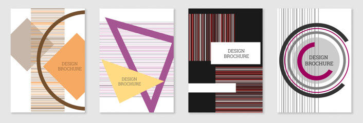 Set of cover design in Memphis style. Geometric design, abstract background. Fashionable bright cover, banner, poster, booklet. Creative colors.