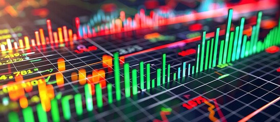 Obraz premium Stock market sector performance bar graph, highlighting sectors with growth in green and declines in red, creating a dynamic visual comparison.