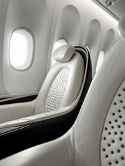 Luxurious airplane seat in an aircraft cabin.