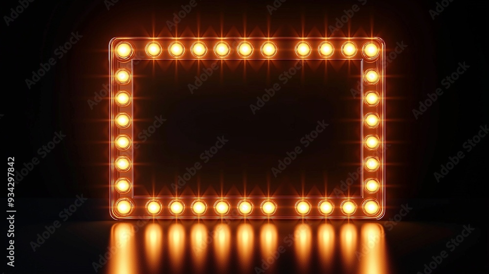 Wall mural a glowing rectangular frame with bright orange bulbs in a retro marquee style.