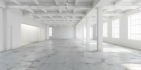 White Interior Room With Concrete Floor and Ceiling Beams