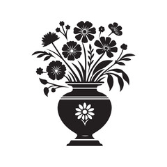 Hand drawn flowers silhoutte. Abstract drawing flowers in a vase. Hand drawing concept sketch  black line.	
