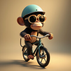 Obraz premium A funny Monkey {is cycling with a helmet and sunglasses}