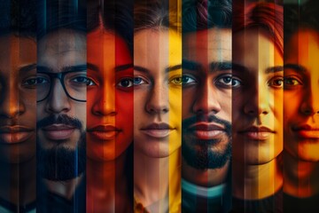 A vibrant and colorful collage showcasing a variety of diverse faces and unique cultures united in joyful expression