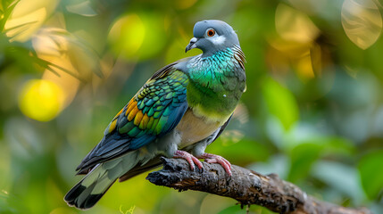 Naklejka premium Amazon Band-tailed Pigeon perched on a branch, its distinctive plumage