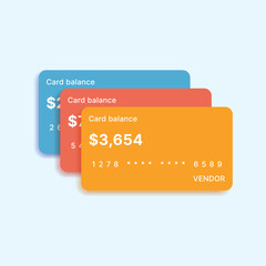 Three bank cards showing balance, partially stacked, in a clean design.