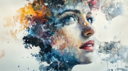 Watercolor Portrait of a Woman with Blue Eyes