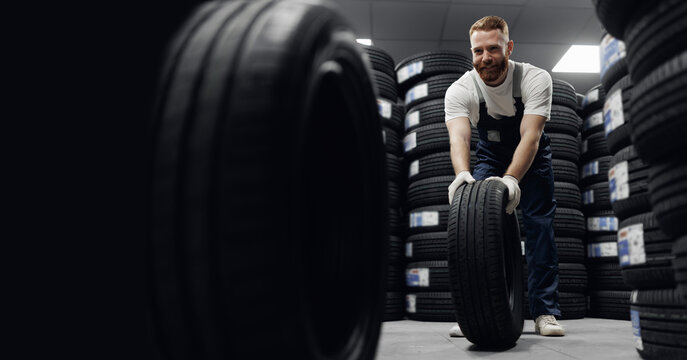 Car fix repair center banner, wheels changing to winter tires or store tyre