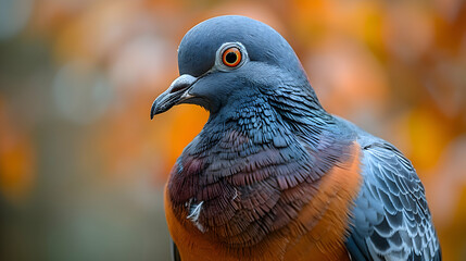 Amazon Band-tailed Pigeon face, showcasing its sharp beak and feathers with a blurred background