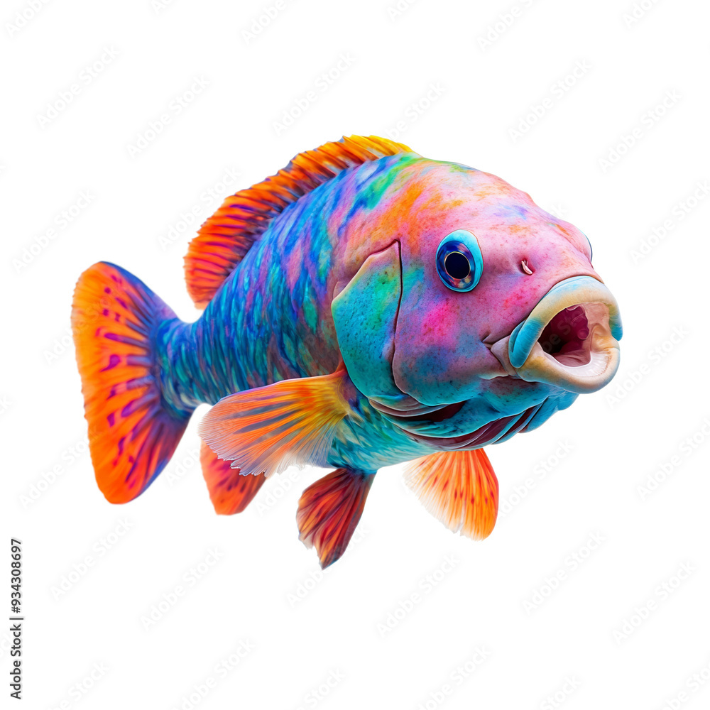 Poster colorful parrotfish with unique beak like mouth and bright patterns isolated on transparent backgrou