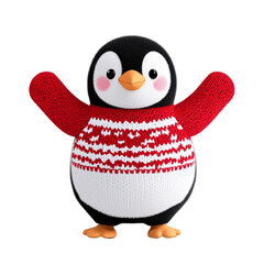 Obraz premium Charming cartoon penguin wearing a festive sweater and dancing joyfully isolated on a transparent background 