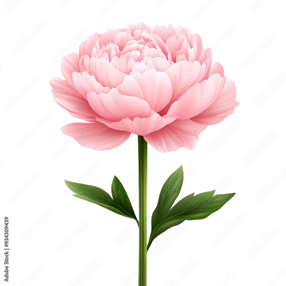 Poster delicate vector style peony with soft blush pink petals and subtle texture isolated on transparent b