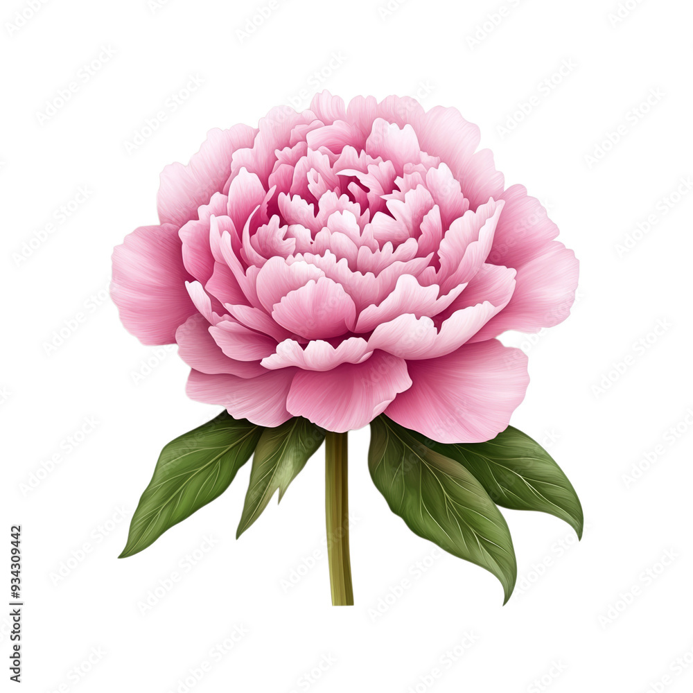 Poster delicate vector style peony with soft blush pink petals and subtle texture isolated on transparent b