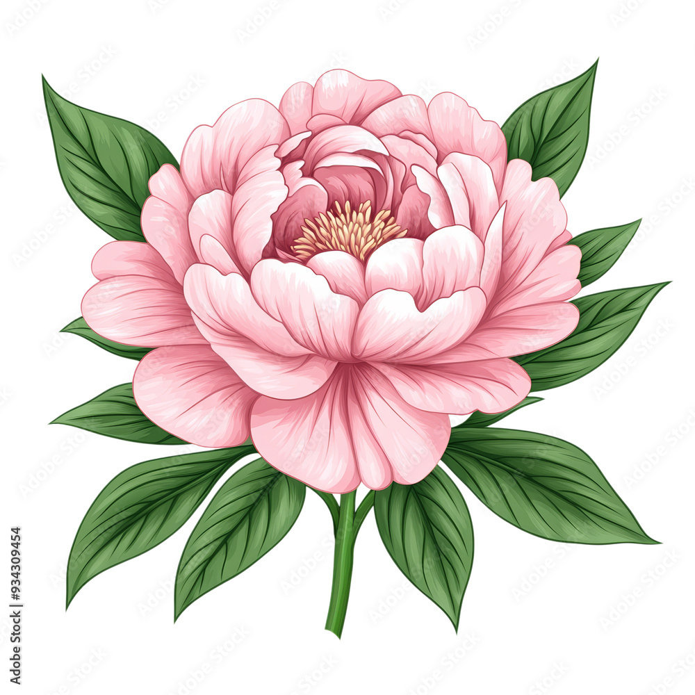 Poster delicate vector style peony with soft blush pink petals and subtle texture isolated on transparent b