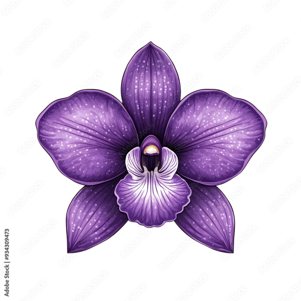 Poster detailed vector style orchid with rich purple petals and intricate patterns isolated on transparent 