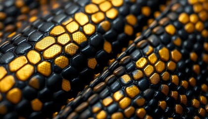 Naklejka premium Closeup of dark black and golden snake skin texture