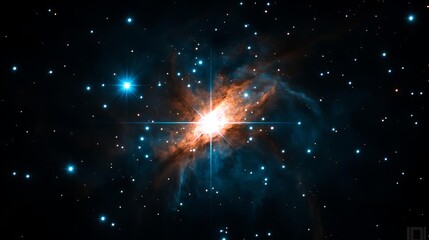 Fototapeta premium Bright cosmic dust clouds surrounding a massive star, stellar background, cosmic details